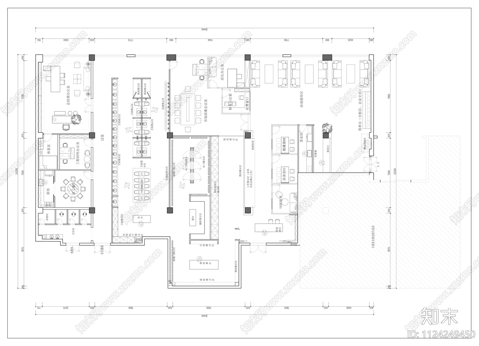 700m²装饰公司展厅平面图施工图下载【ID:1124249450】