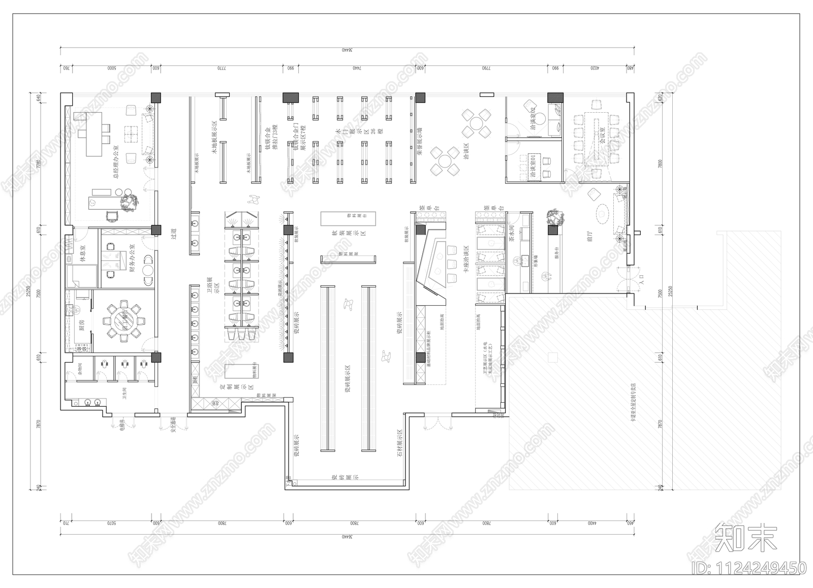 700m²装饰公司展厅平面图施工图下载【ID:1124249450】