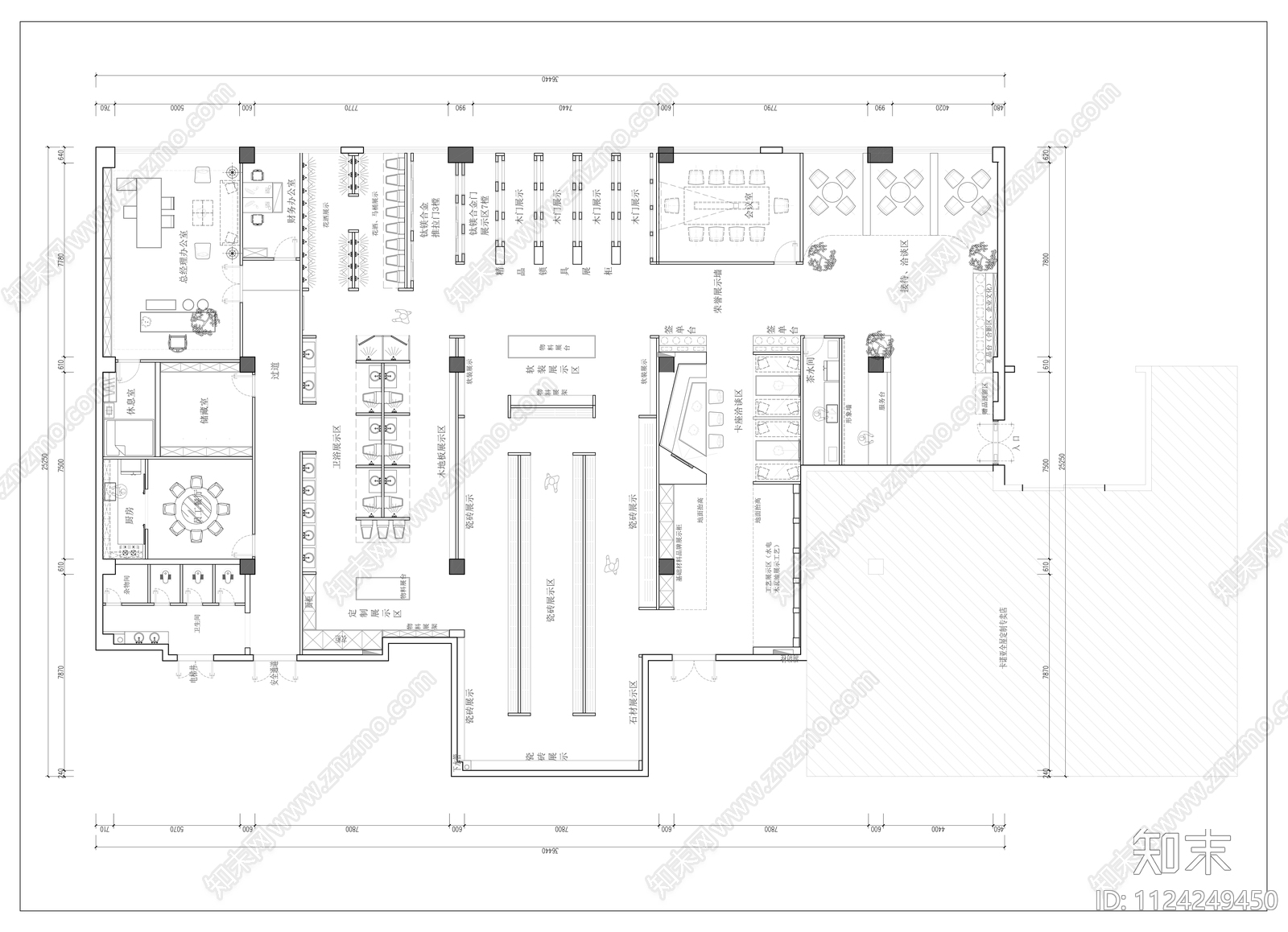 700m²装饰公司展厅平面图施工图下载【ID:1124249450】