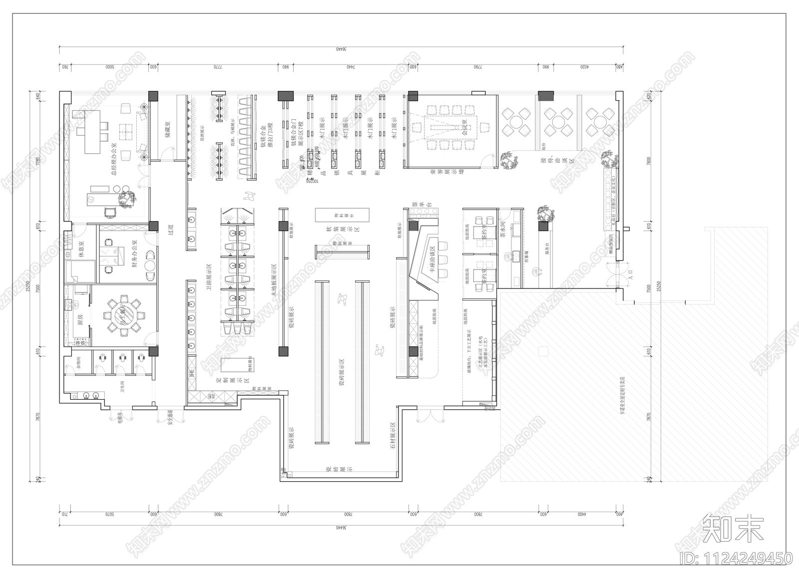 700m²装饰公司展厅平面图施工图下载【ID:1124249450】