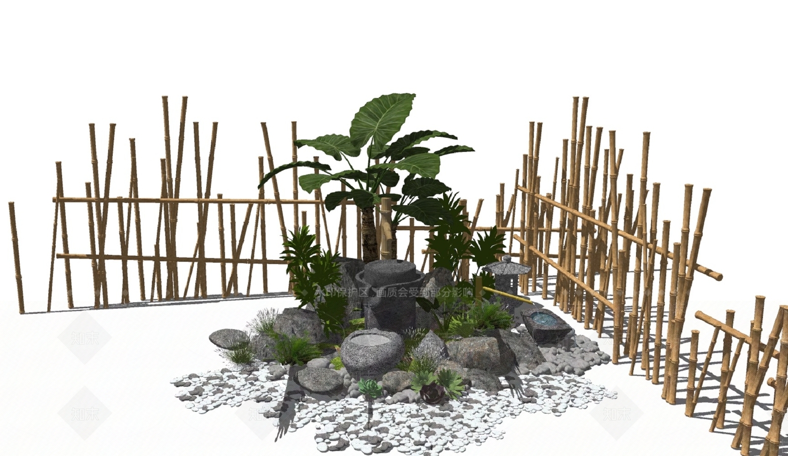 中式庭院篱笆景观小品SU模型下载【ID:1124254187】