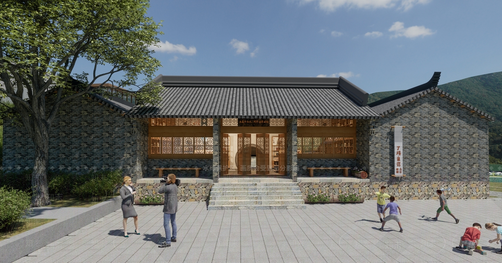 中式祠堂古建筑寺庙入户门头SU模型下载【ID:1124258330】