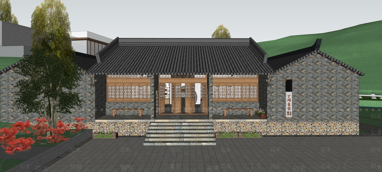 中式祠堂古建筑寺庙入户门头SU模型下载【ID:1124258330】