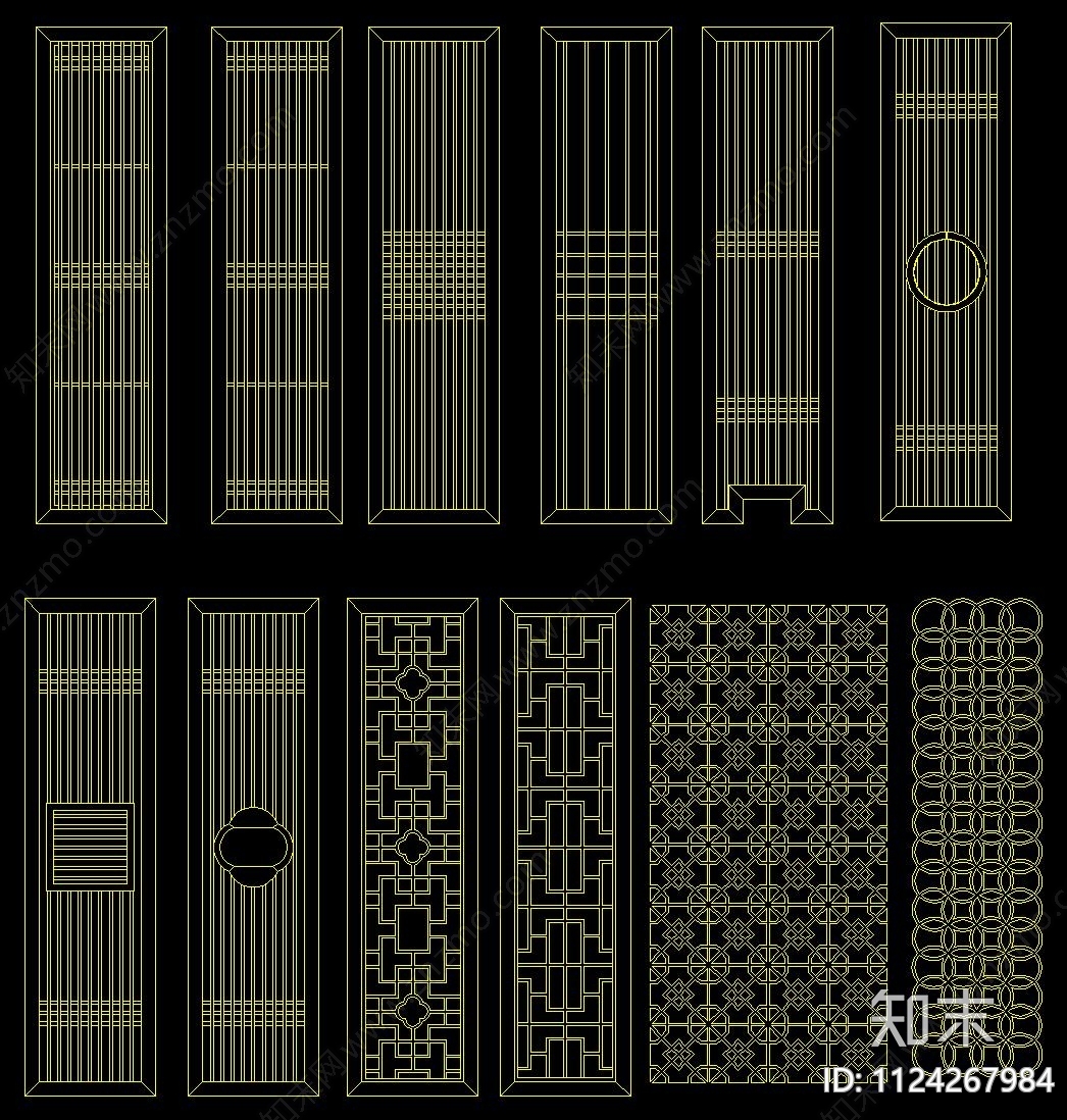 轻奢中式屏风隔断CADcad施工图下载【ID:1124267984】