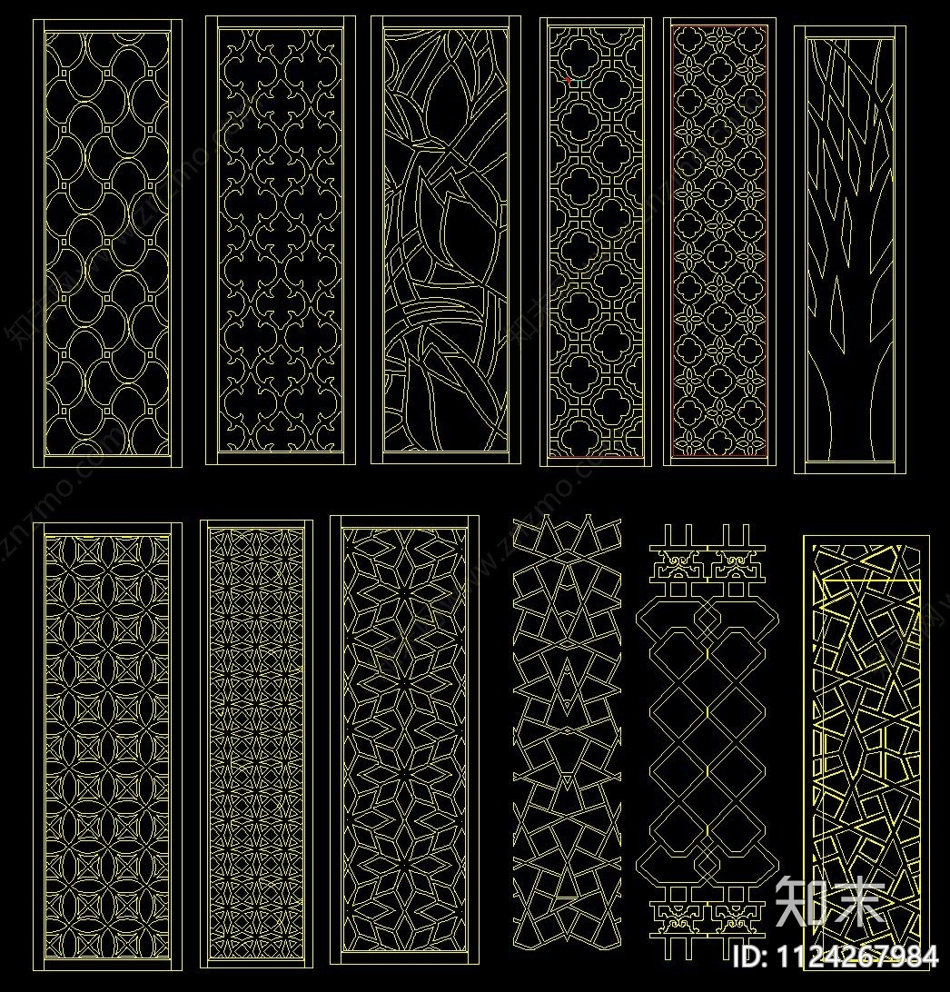 轻奢中式屏风隔断CADcad施工图下载【ID:1124267984】