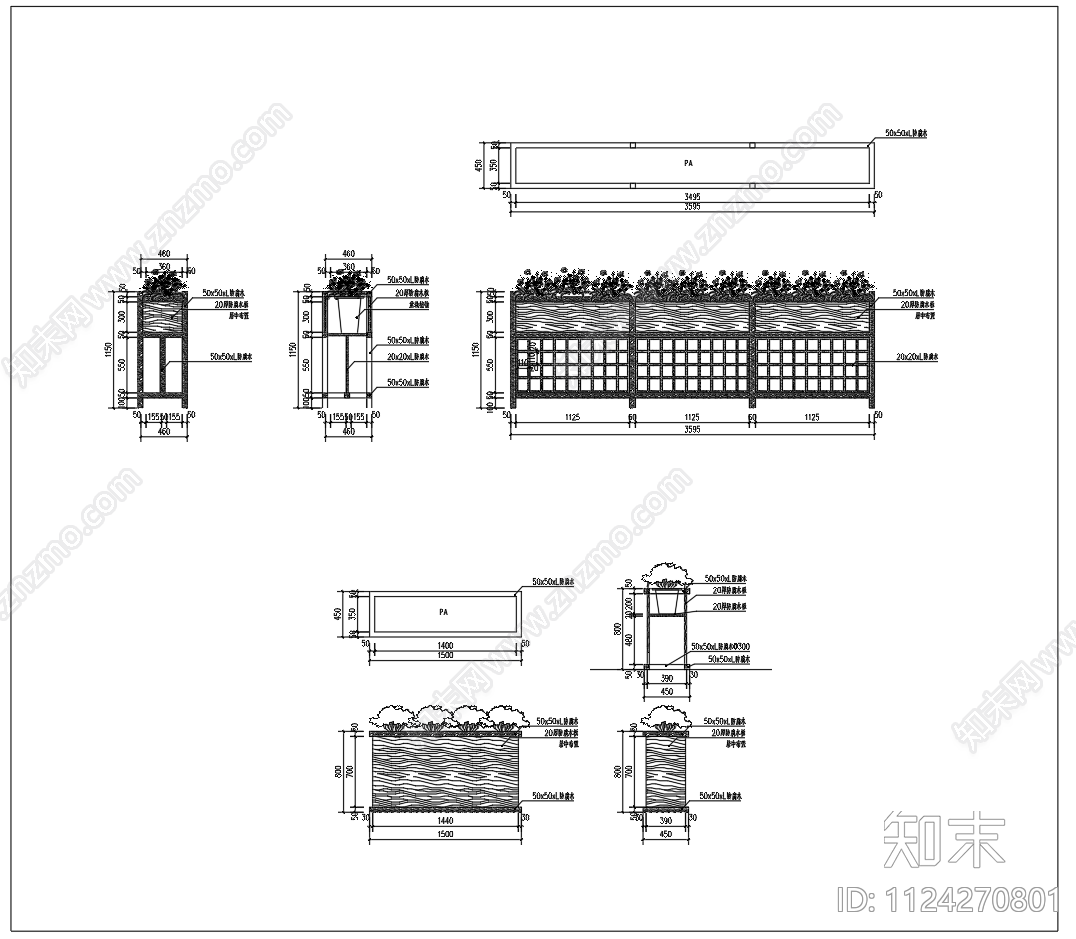 公园广场移动花箱施工图下载【ID:1124270801】