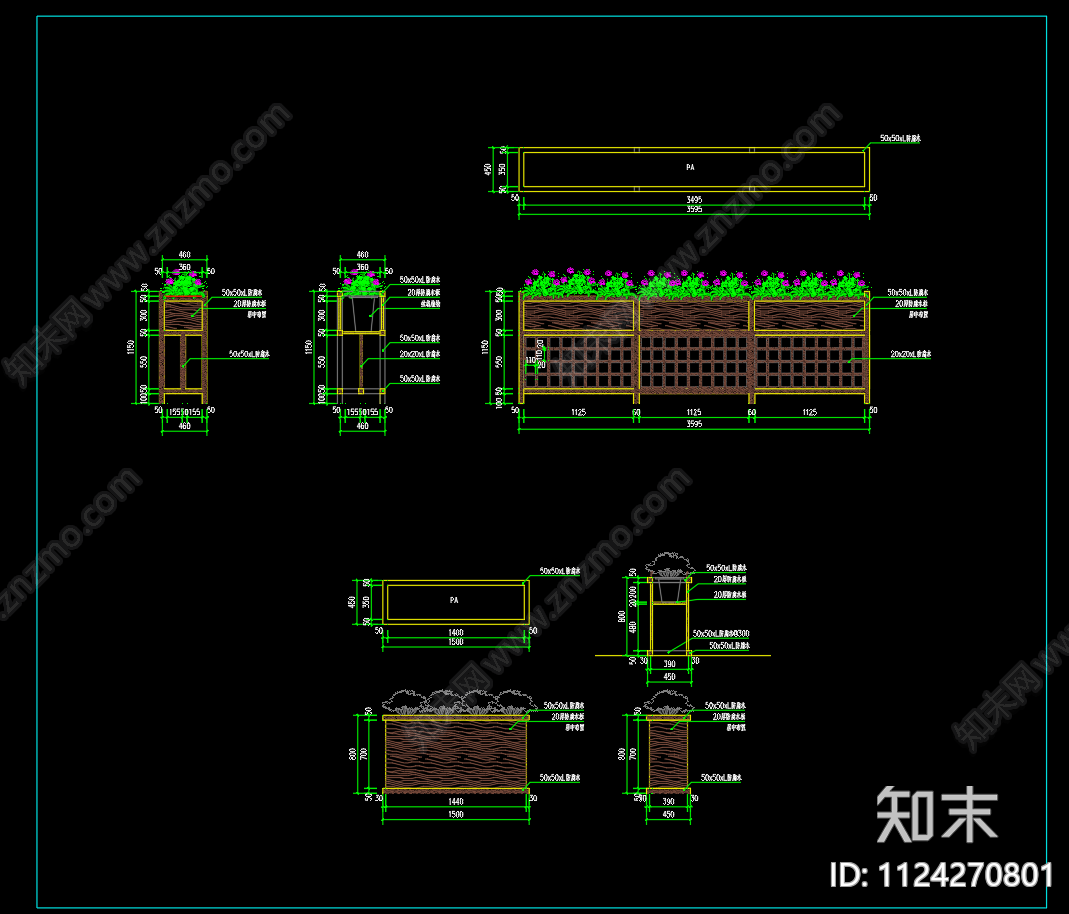 公园广场移动花箱施工图下载【ID:1124270801】