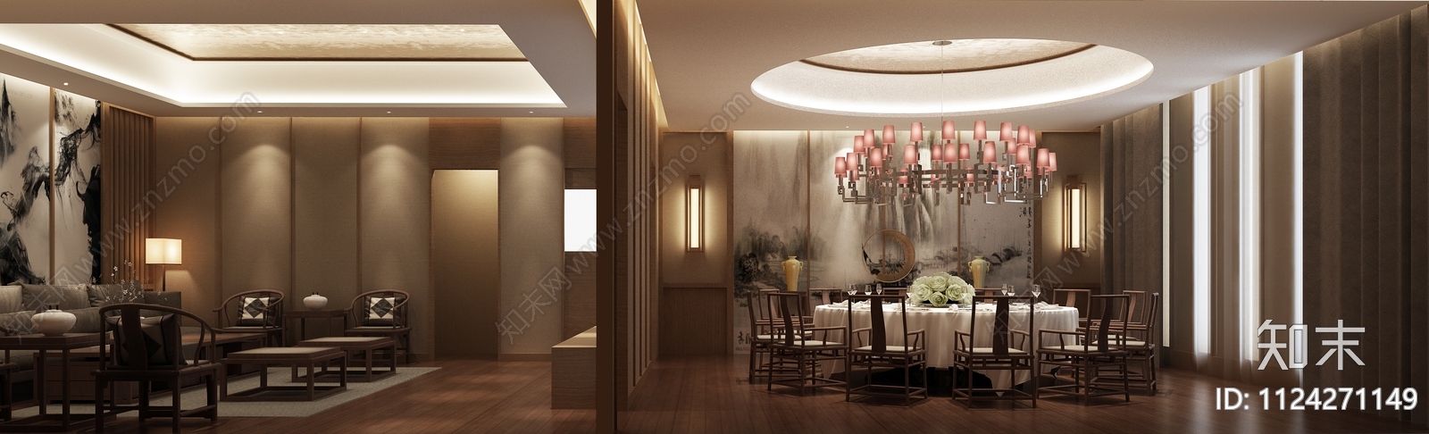 房产公司中式办公空间施工图cad施工图下载【ID:1124271149】