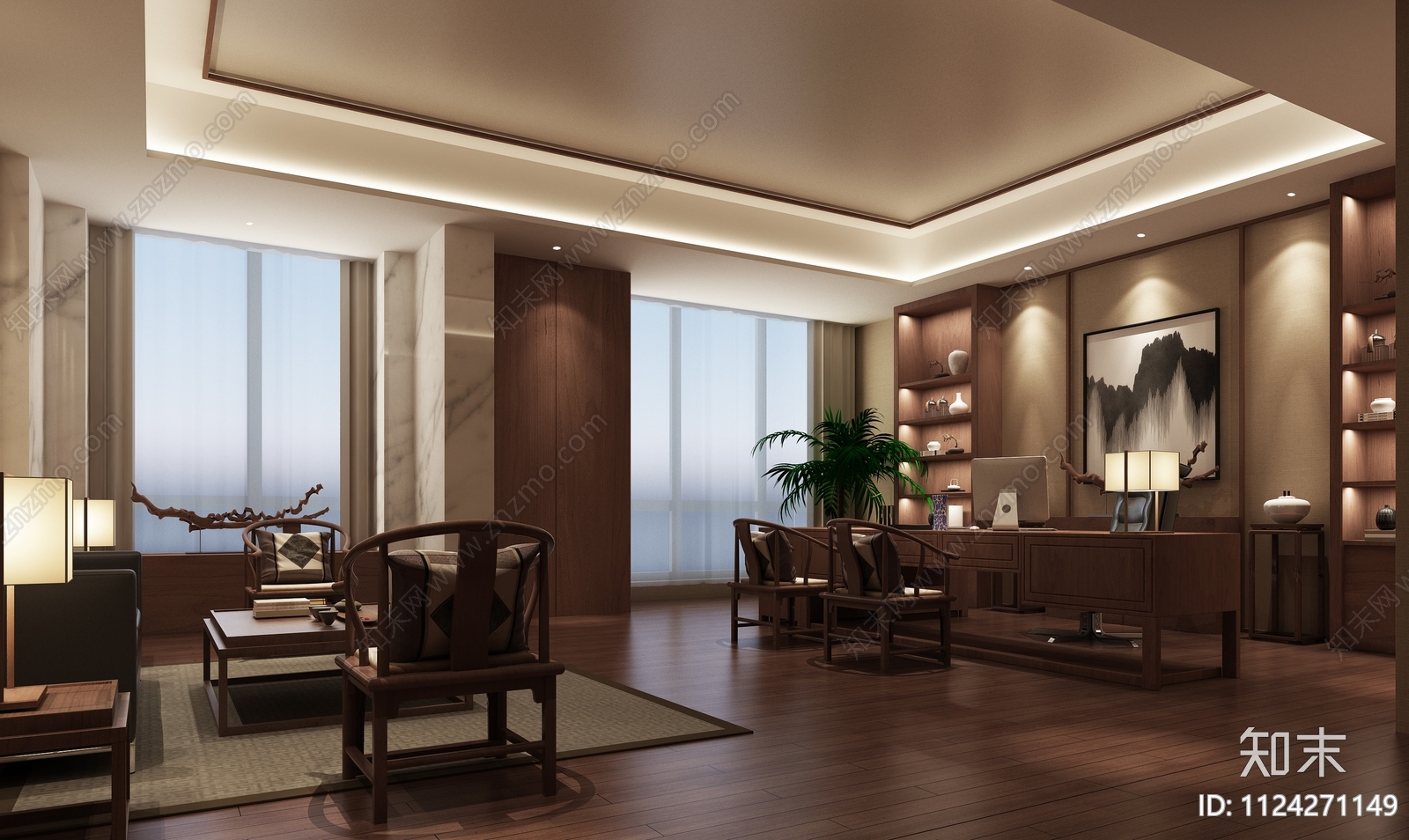 房产公司中式办公空间施工图施工图下载【ID:1124271149】