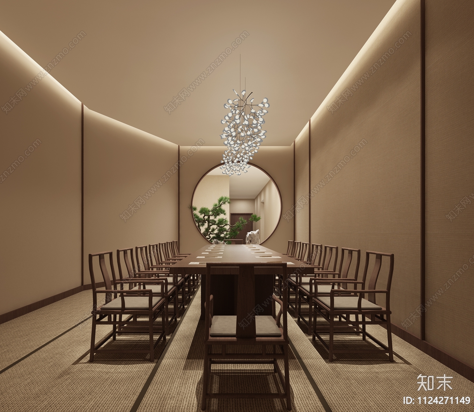 房产公司中式办公空间施工图cad施工图下载【ID:1124271149】