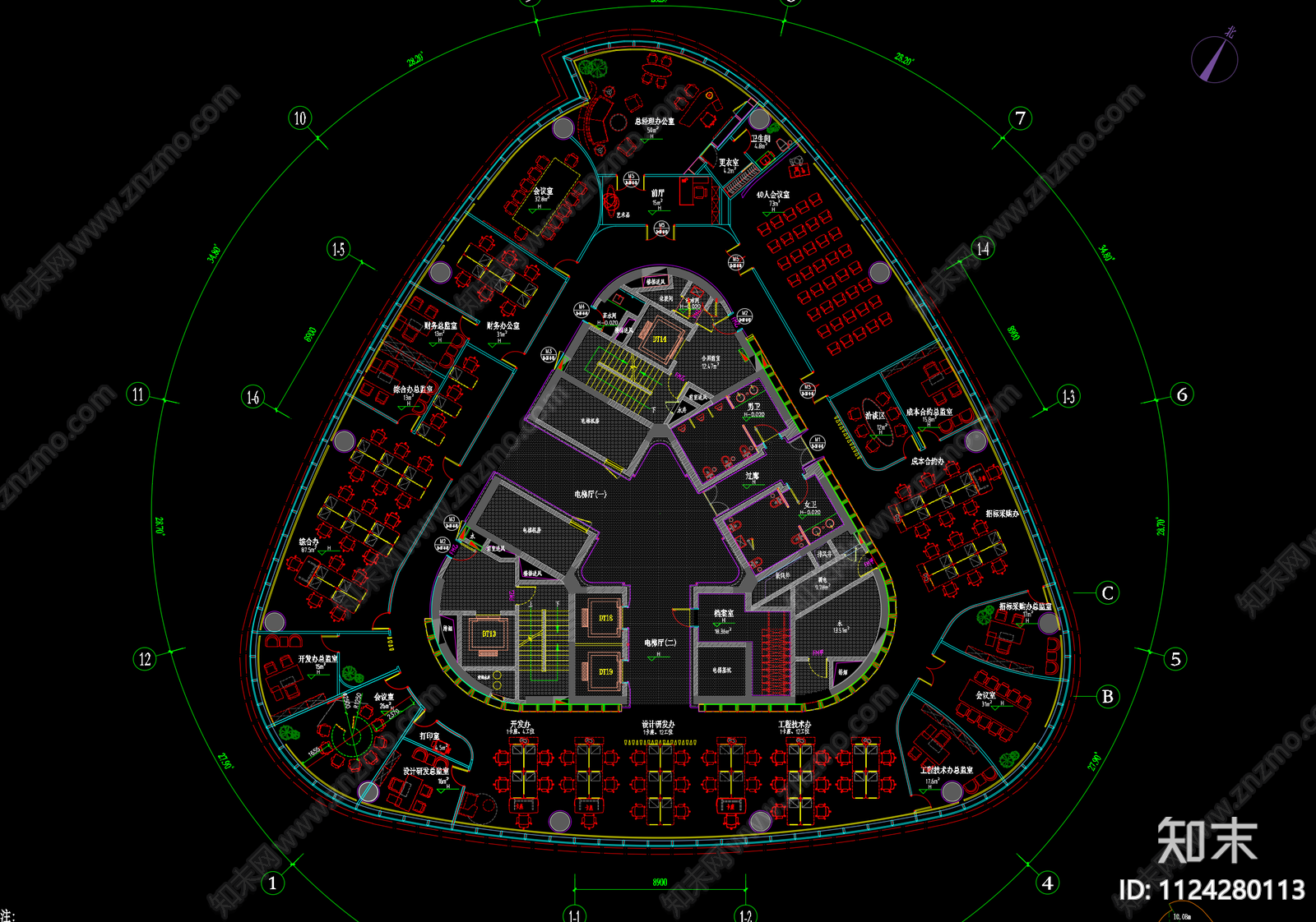 2500㎡办公空间cad施工图下载【ID:1124280113】