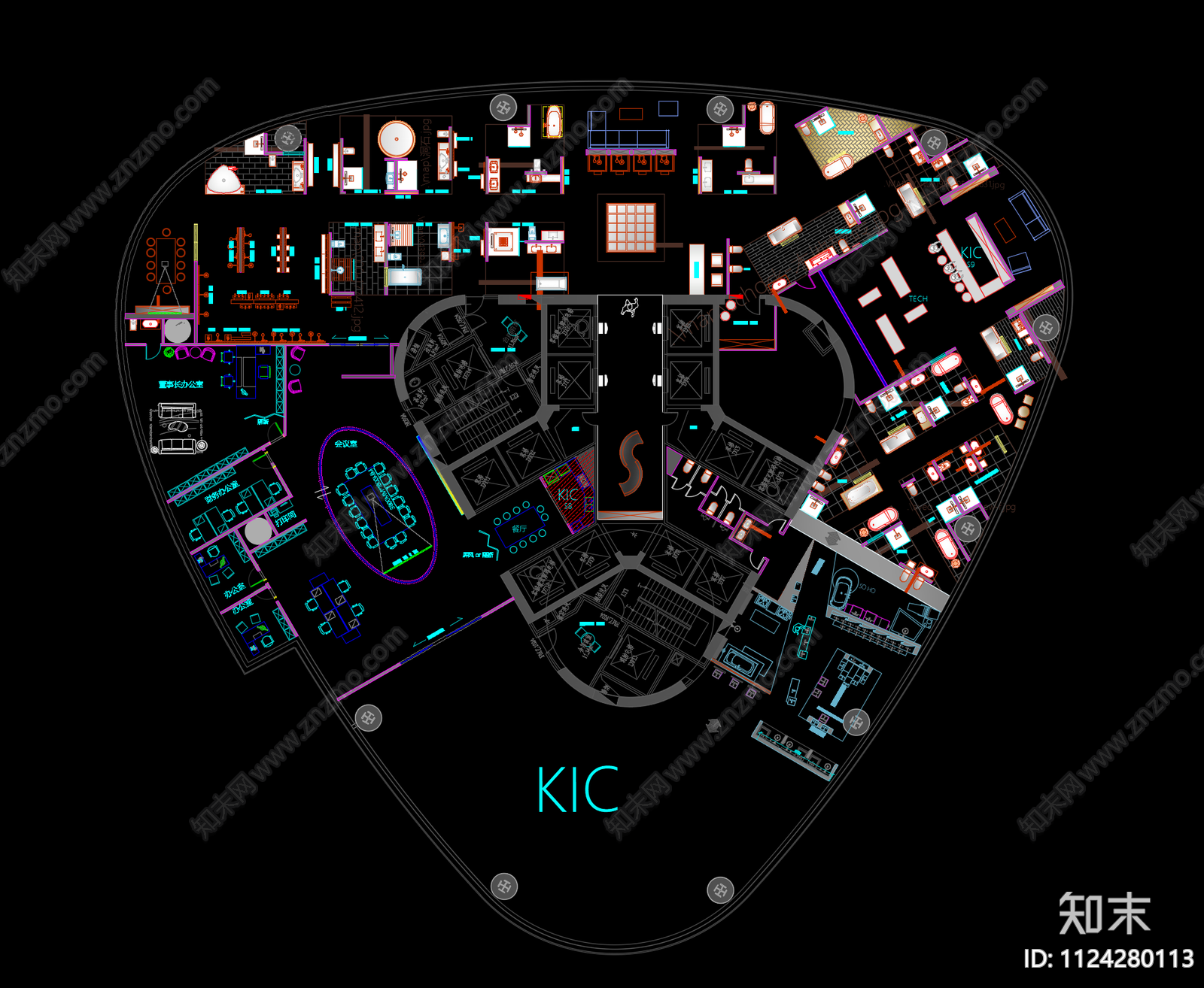 2500㎡办公空间cad施工图下载【ID:1124280113】