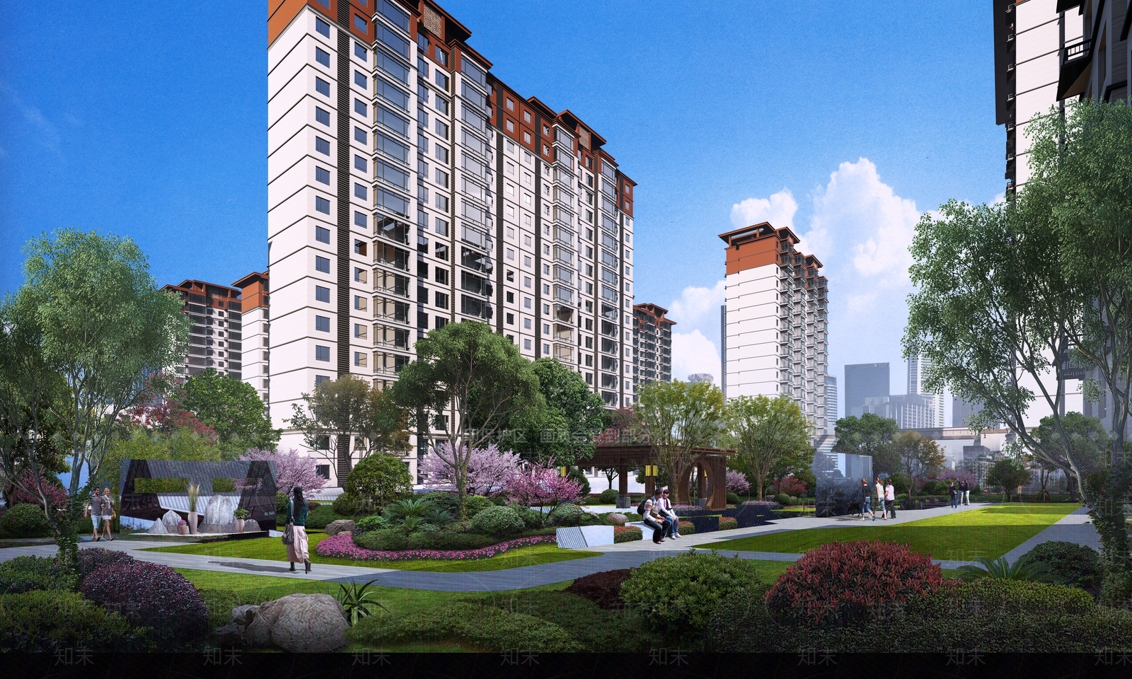 新中式高层住宅SU模型下载【ID:1124287592】