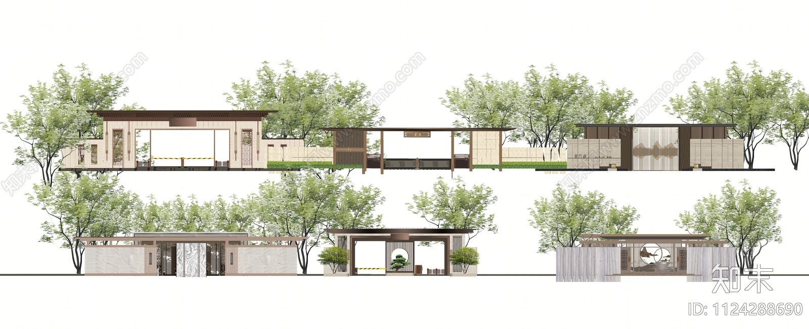 现代居住区大区入口大门SU模型下载【ID:1124288690】