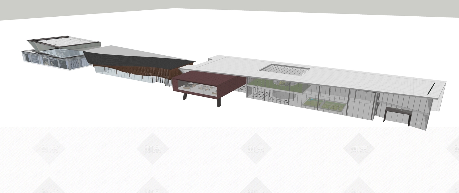 现代售楼部建筑SU模型下载【ID:1124330554】
