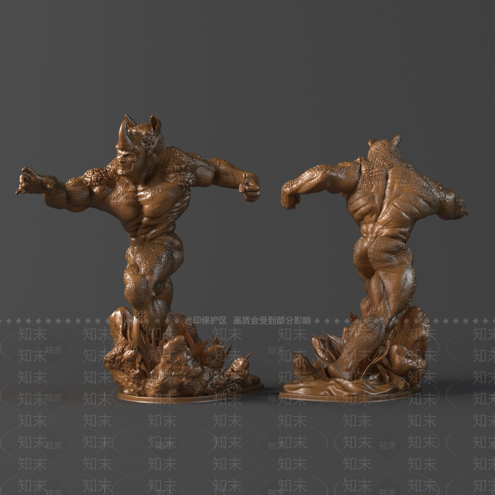 现代犀牛人雕塑摆件3D模型下载【ID:1124291505】