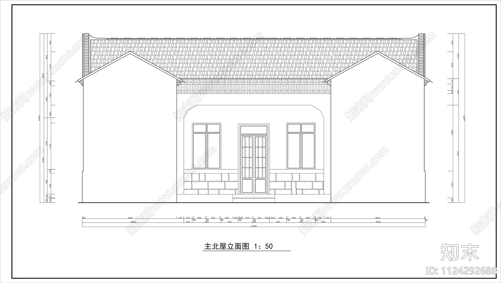 中式古民居建筑cad施工图下载【ID:1124292688】