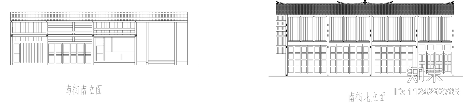 中式古建民居平立剖cad施工图下载【ID:1124292785】