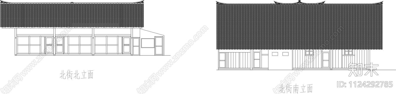 中式古建民居平立剖cad施工图下载【ID:1124292785】