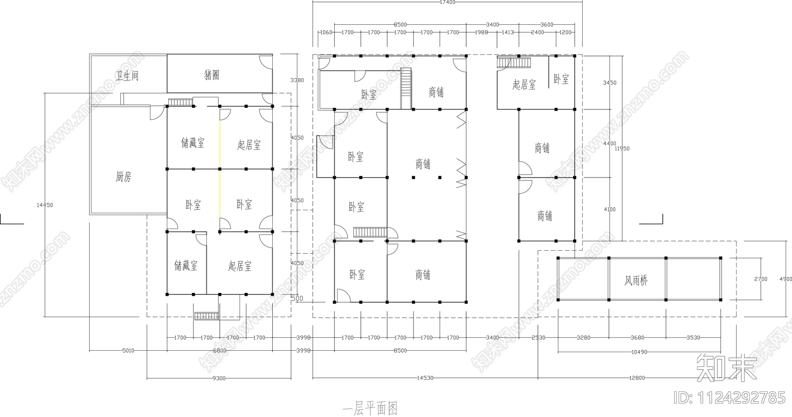 中式古建民居平立剖cad施工图下载【ID:1124292785】