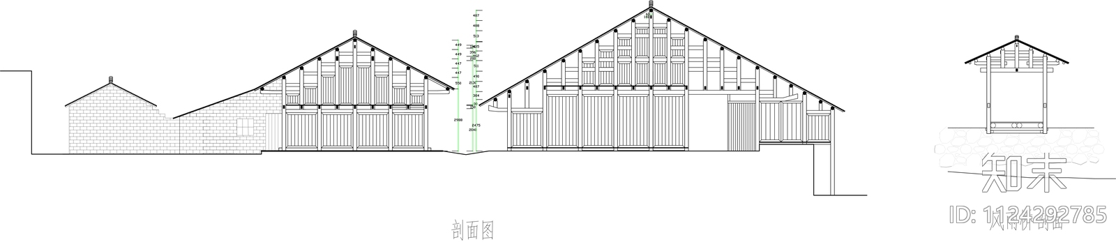 中式古建民居平立剖cad施工图下载【ID:1124292785】