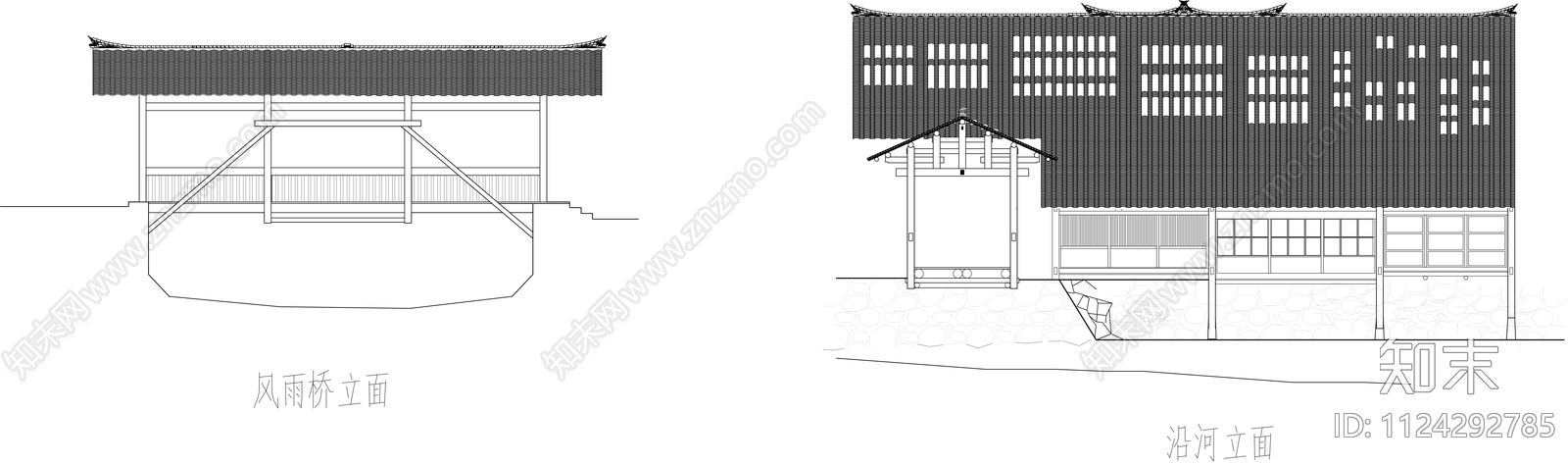 中式古建民居平立剖cad施工图下载【ID:1124292785】