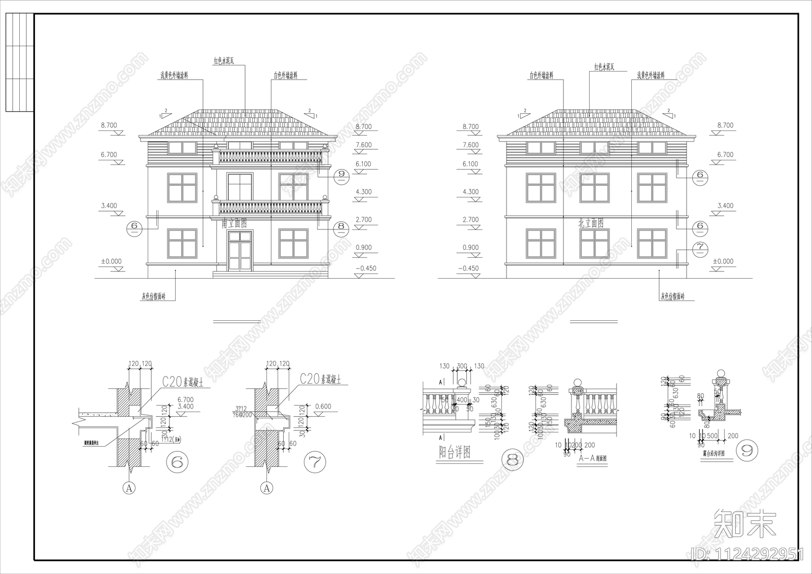 中式民居建筑施工图cad施工图下载【ID:1124292951】