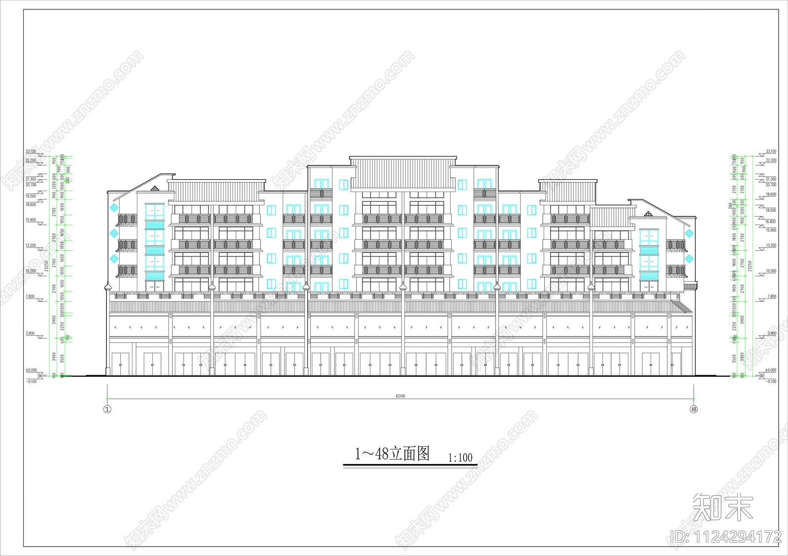 中式民居商住楼cadcad施工图下载【ID:1124294172】