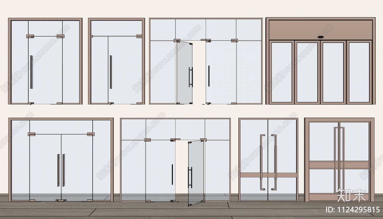 现代办公室玻璃双开门SU模型下载【ID:1124295815】