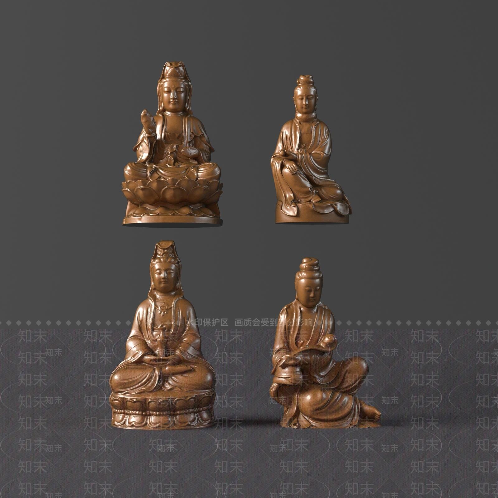 新中式寺庙观音像3D模型下载【ID:1124301731】