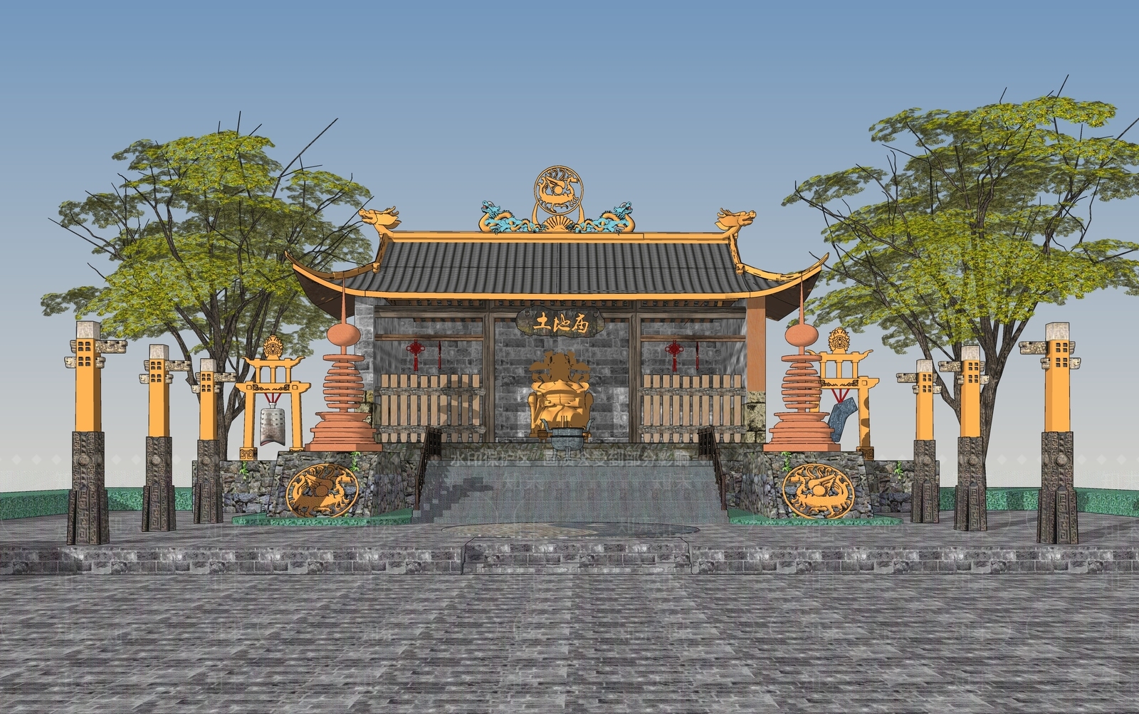 中式土地庙SU模型下载【ID:1124304464】
