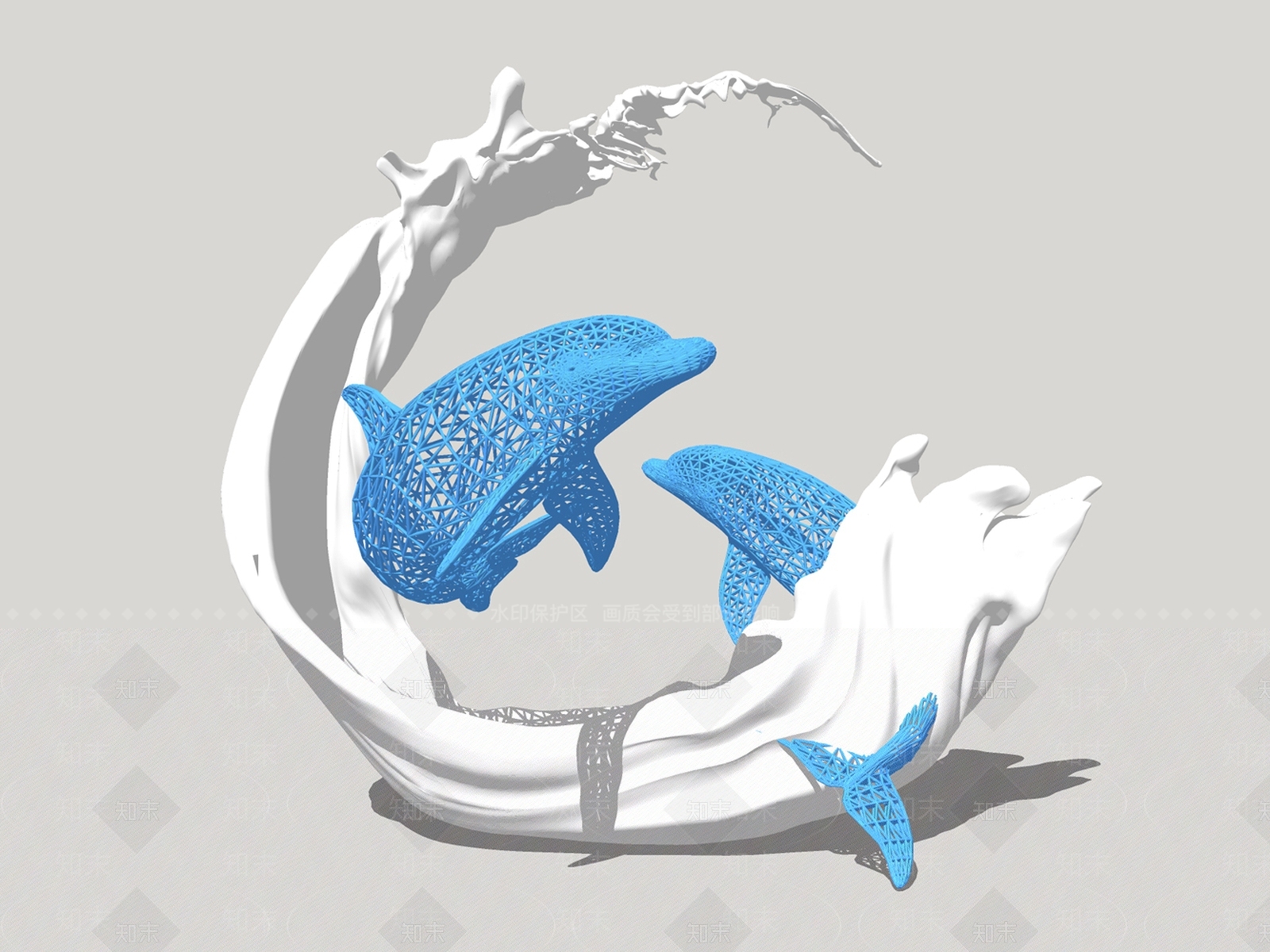 现代海浪海豚雕塑小品SU模型下载【ID:1124314949】