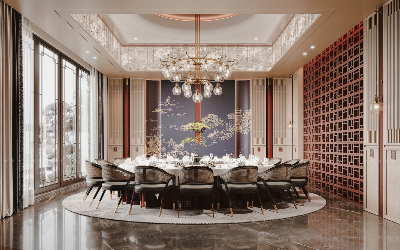 新中式酒店包间3D模型下载【ID:1124328234】