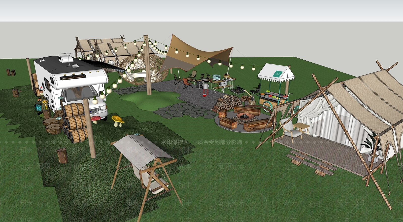 现代公园景观SU模型下载【ID:1124332453】