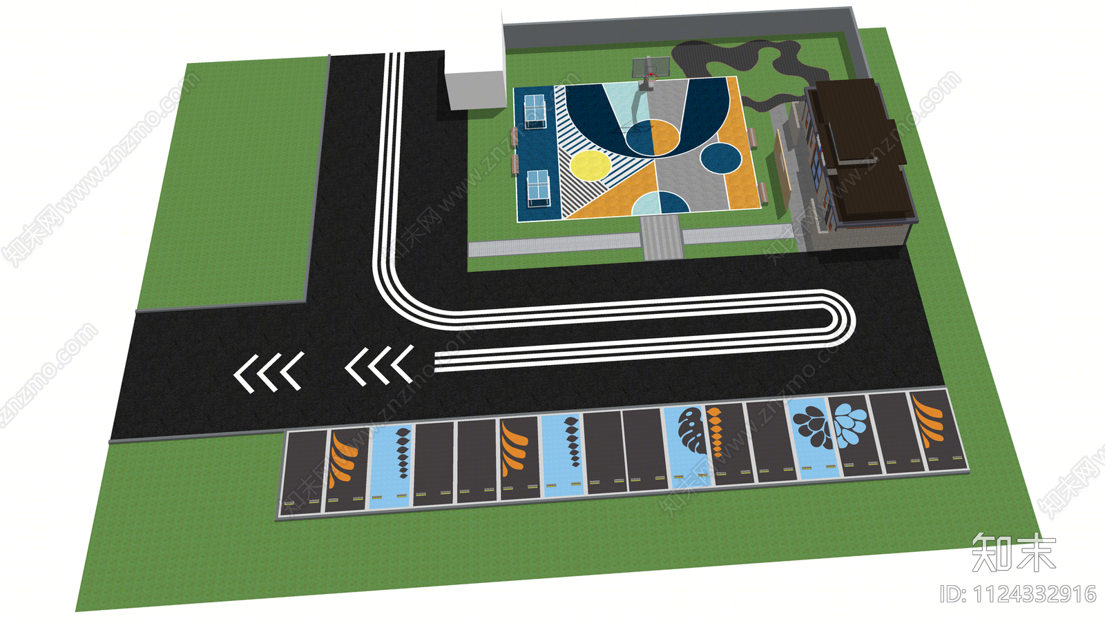 现代篮球场SU模型下载【ID:1124332916】