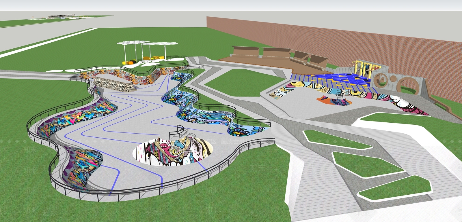 现代轮滑场地口袋公园SU模型下载【ID:1124339714】
