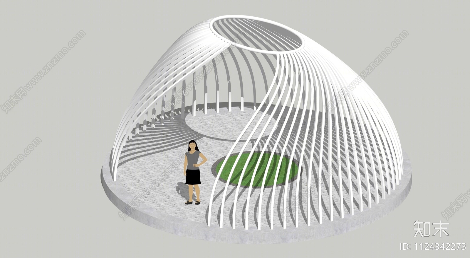 现代圆形景观廊架SU模型下载【ID:1124342273】