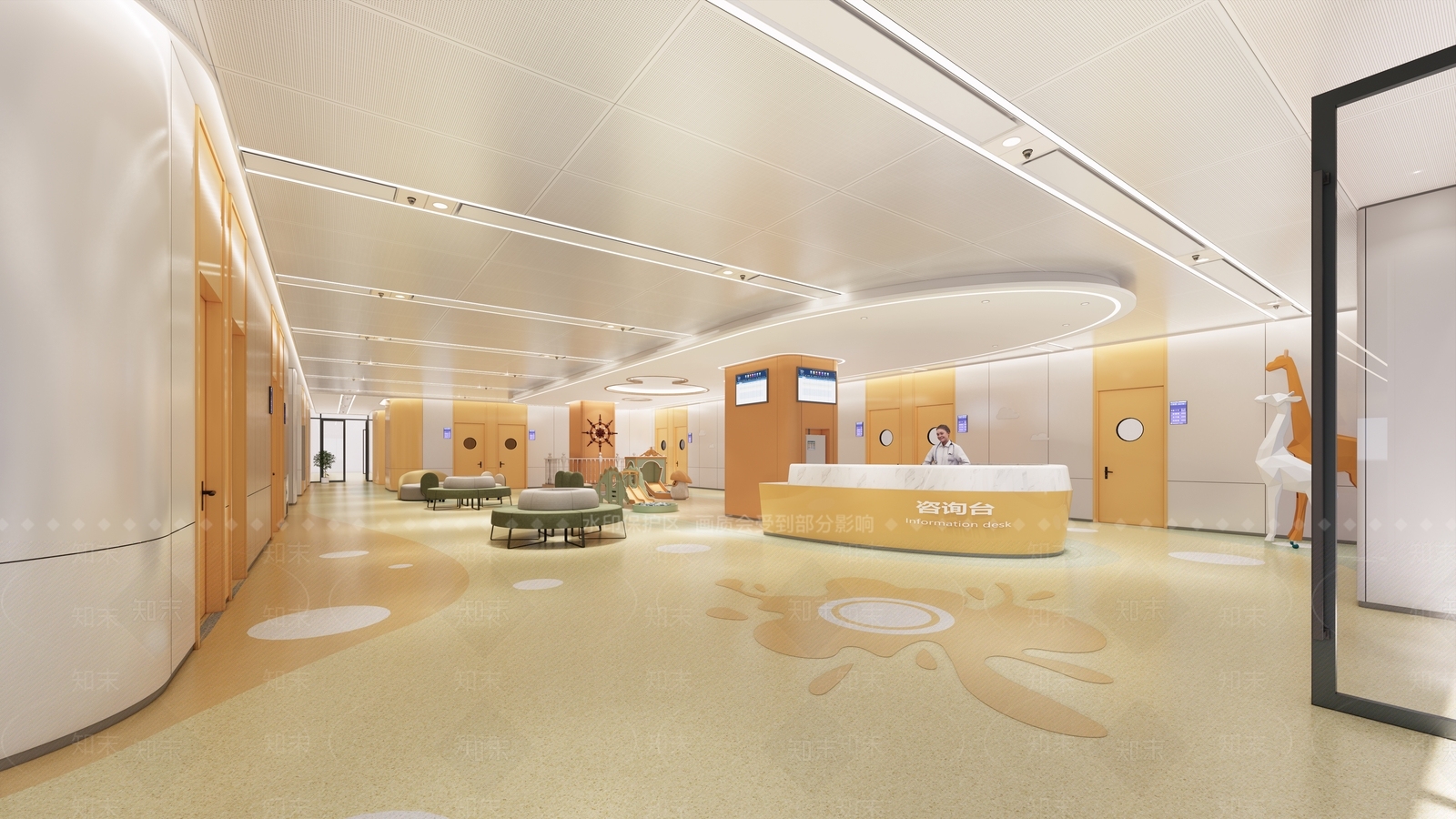 现代医院儿保候诊厅SU模型下载【ID:1124342690】