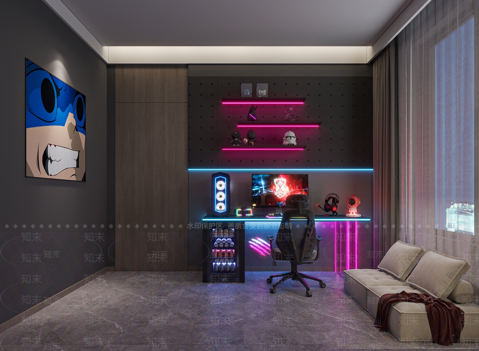 现代电竞房3D模型下载【ID:1124348352】