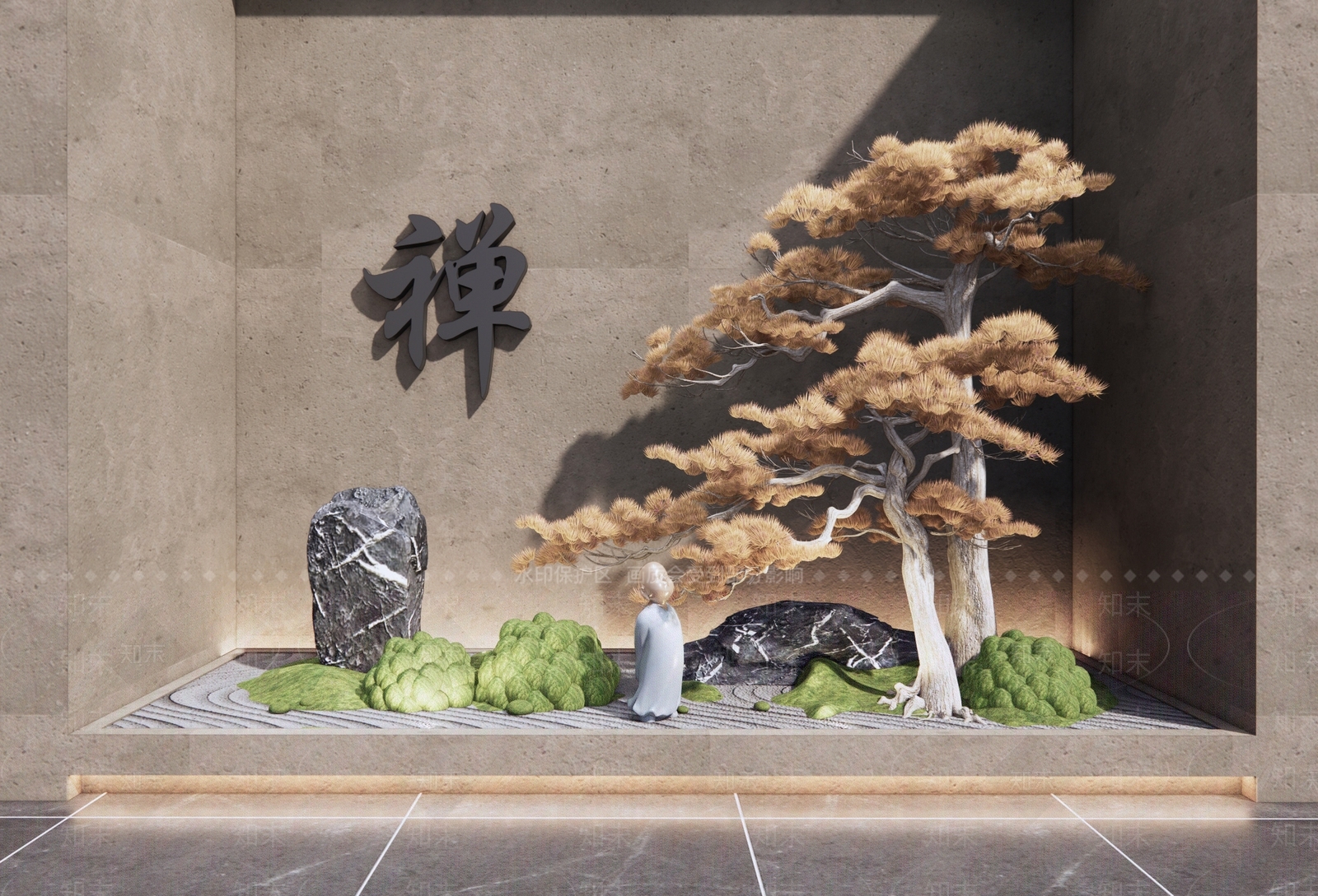 新中式松树石头景观3D模型下载【ID:1124349489】