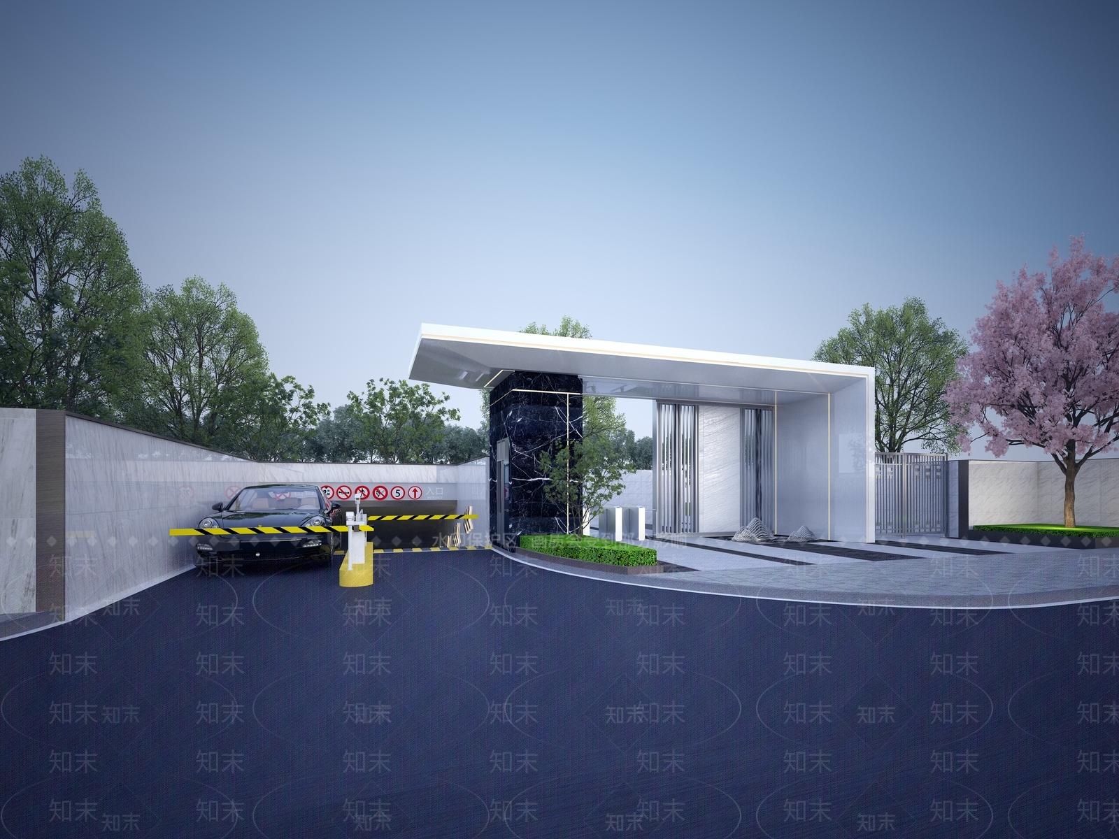 现代小区大门入口3D模型下载【ID:1124374971】