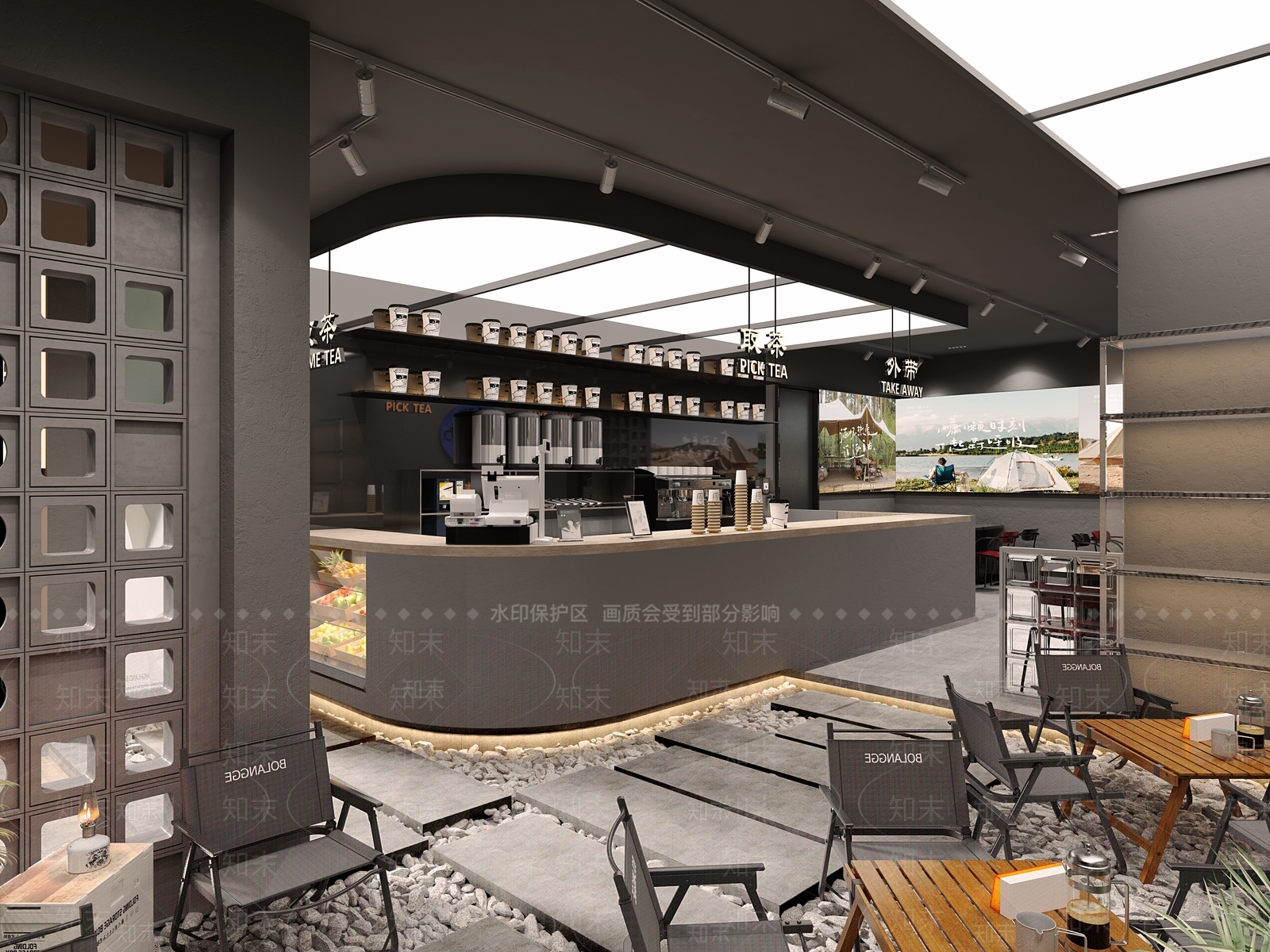 现代露营风奶茶店3D模型下载【ID:1124510342】