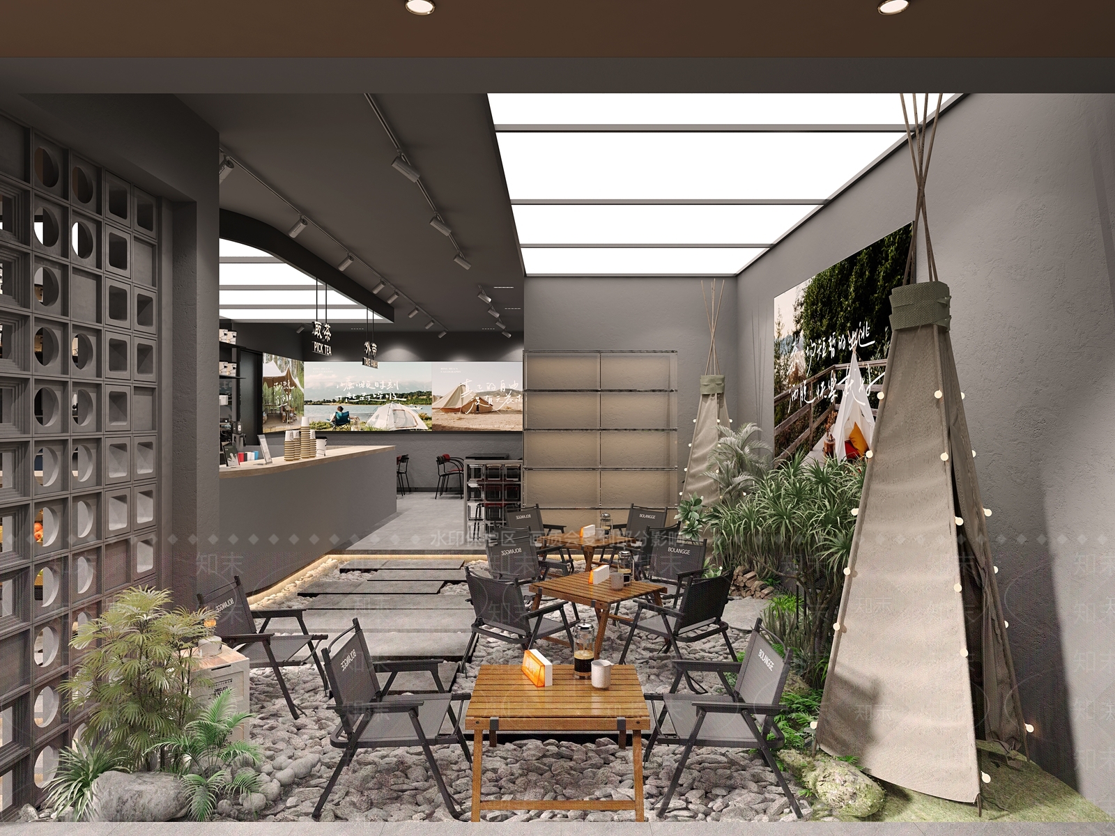 现代露营风奶茶店3D模型下载【ID:1124510342】