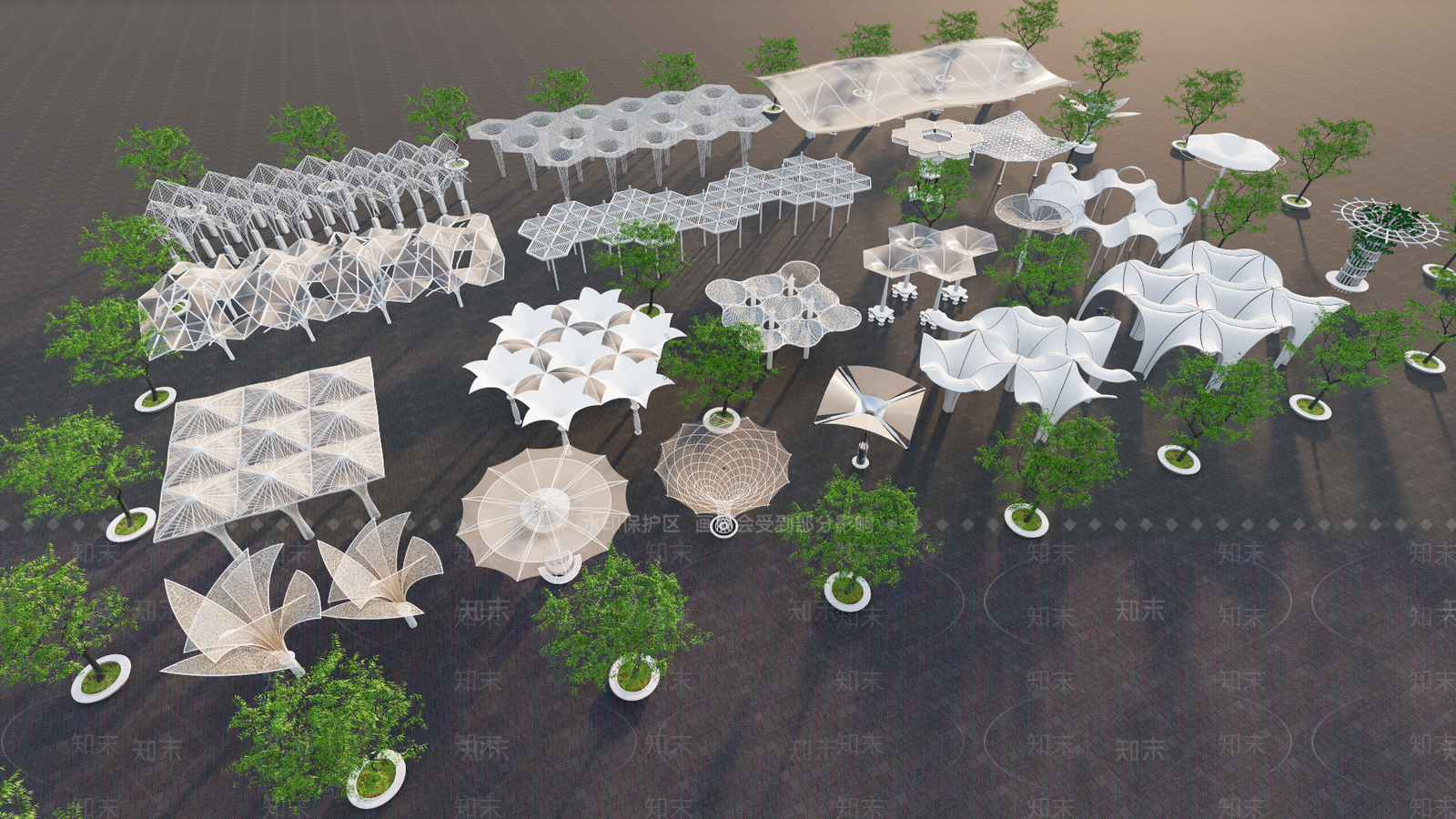 现代廊架花架SU模型下载【ID:1124375596】