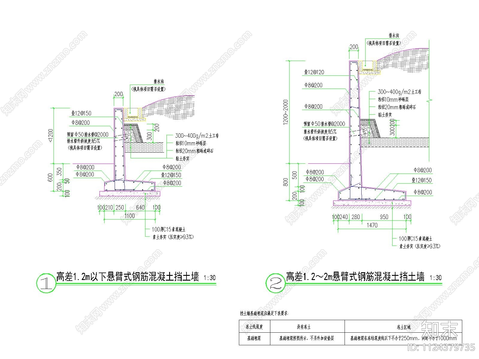 3m及以下挡土墙cad施工图下载【ID:1124379735】