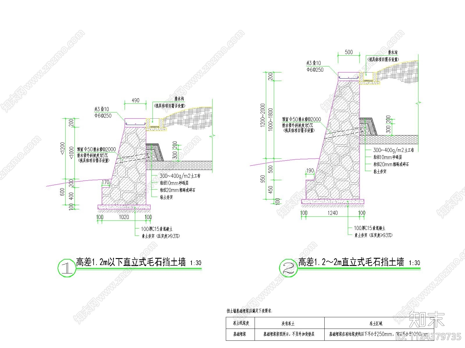 3m及以下挡土墙cad施工图下载【ID:1124379735】