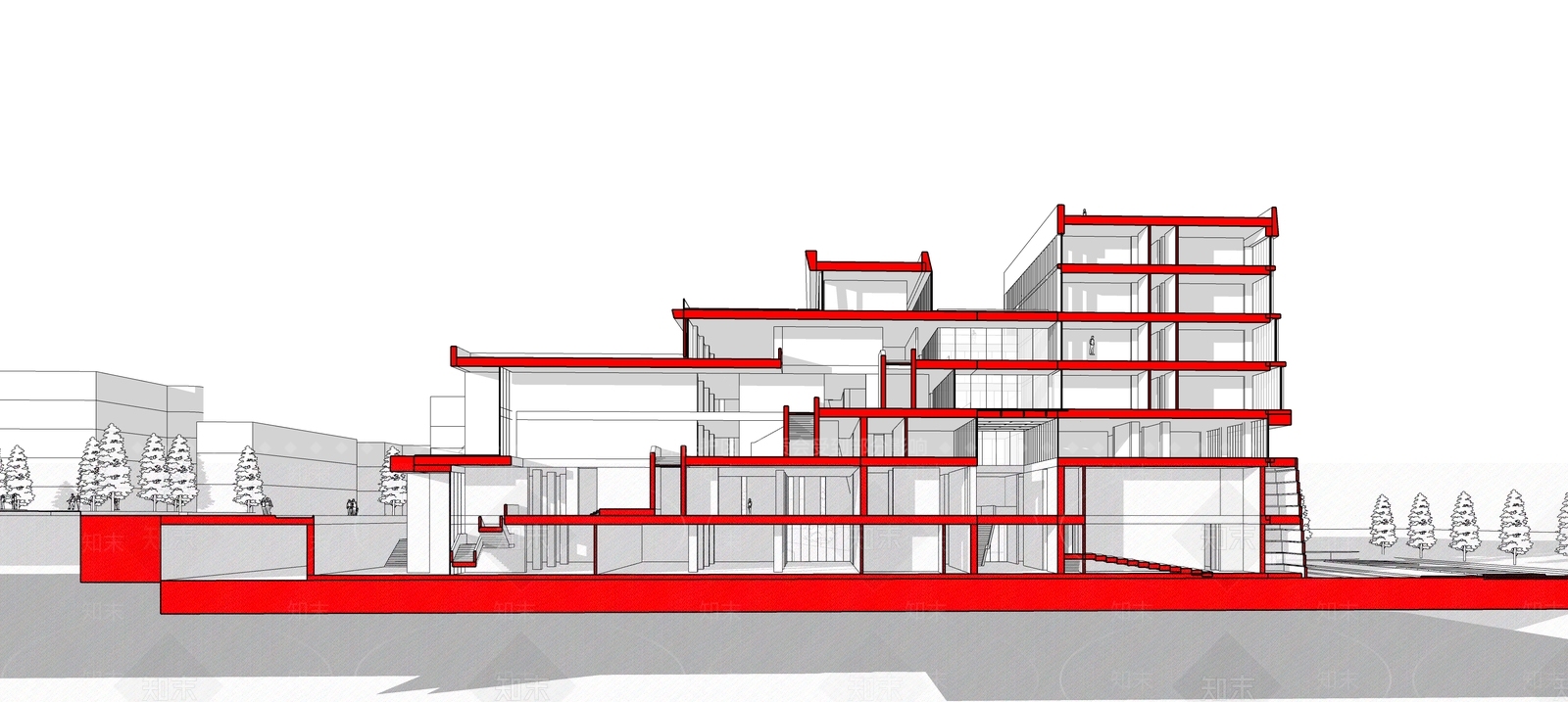 现代图书馆建筑SU模型下载【ID:1124384008】