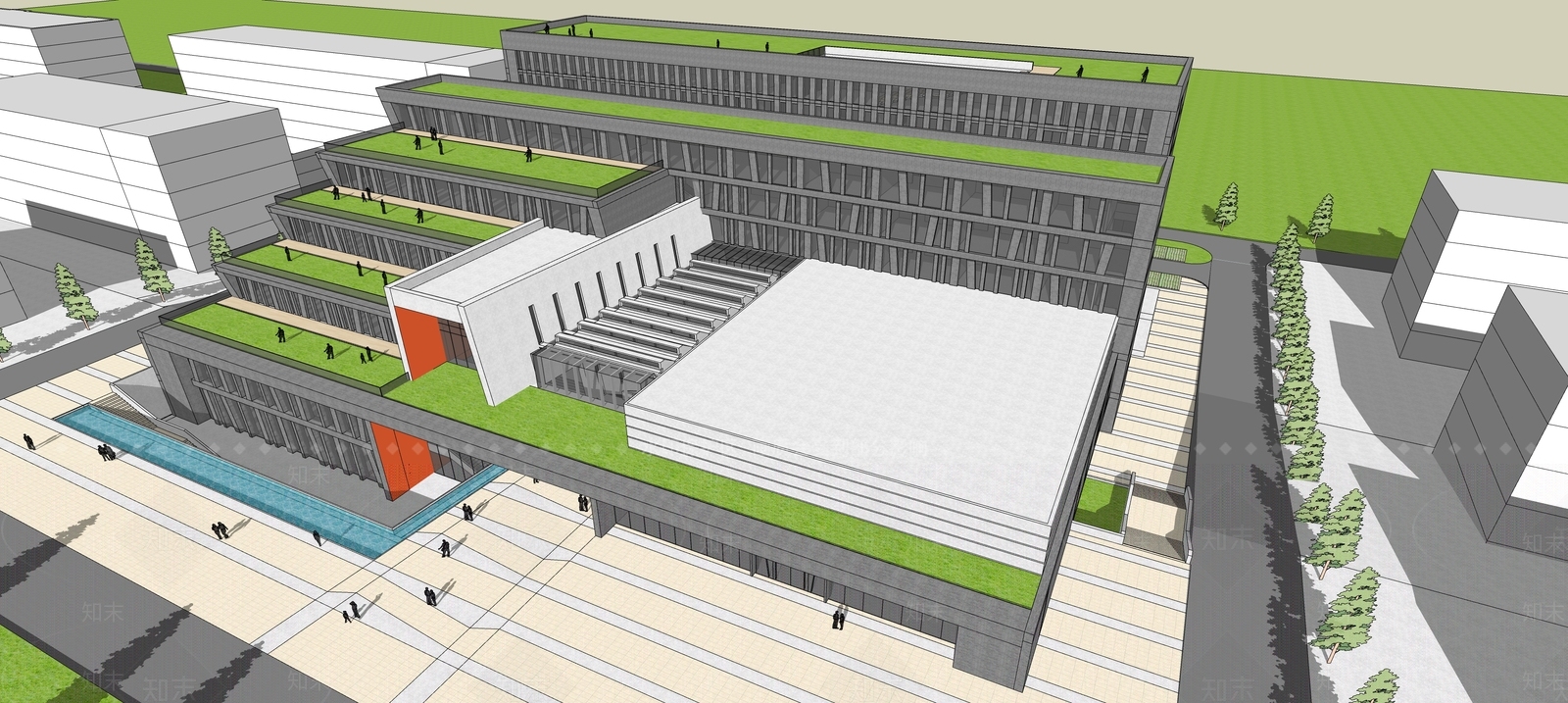 现代图书馆建筑SU模型下载【ID:1124384008】