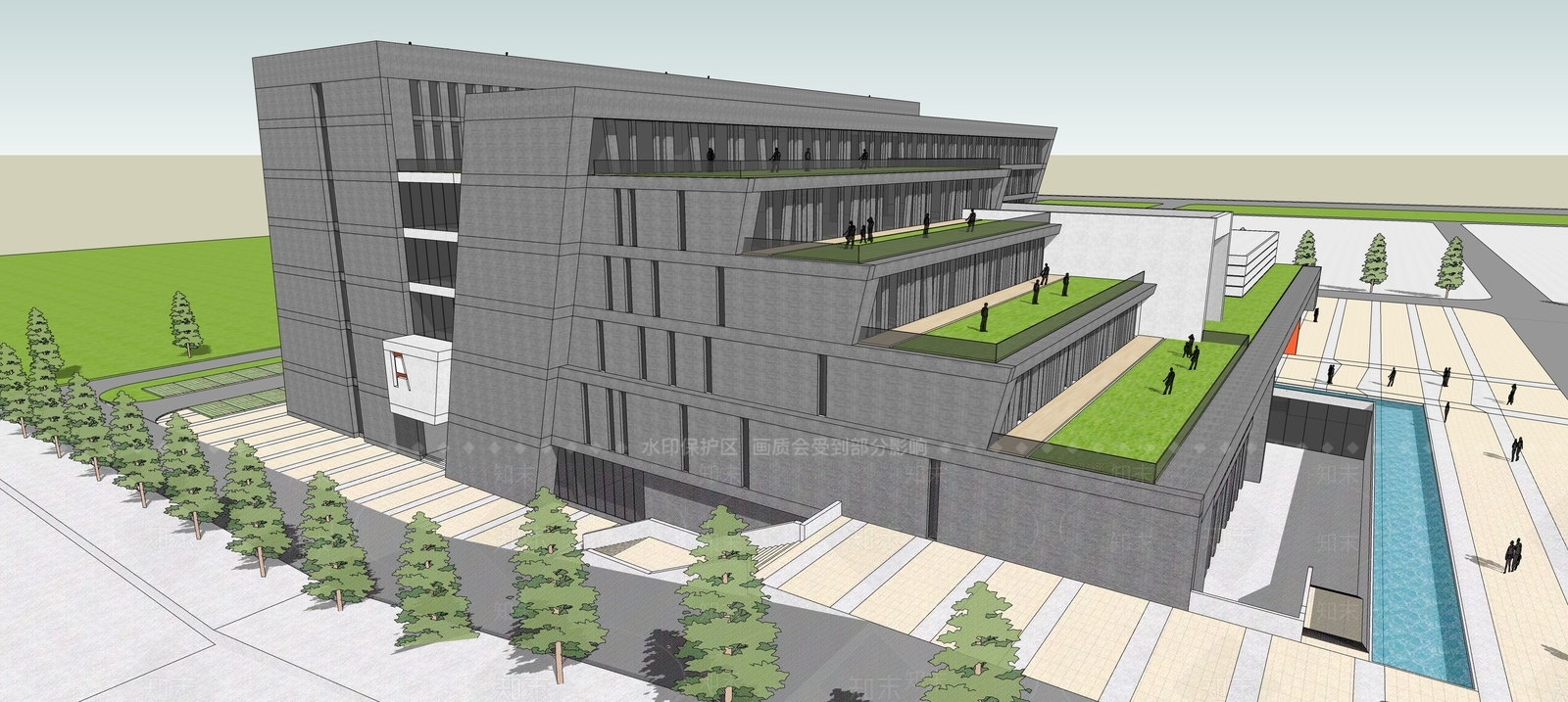 现代图书馆建筑SU模型下载【ID:1124384008】