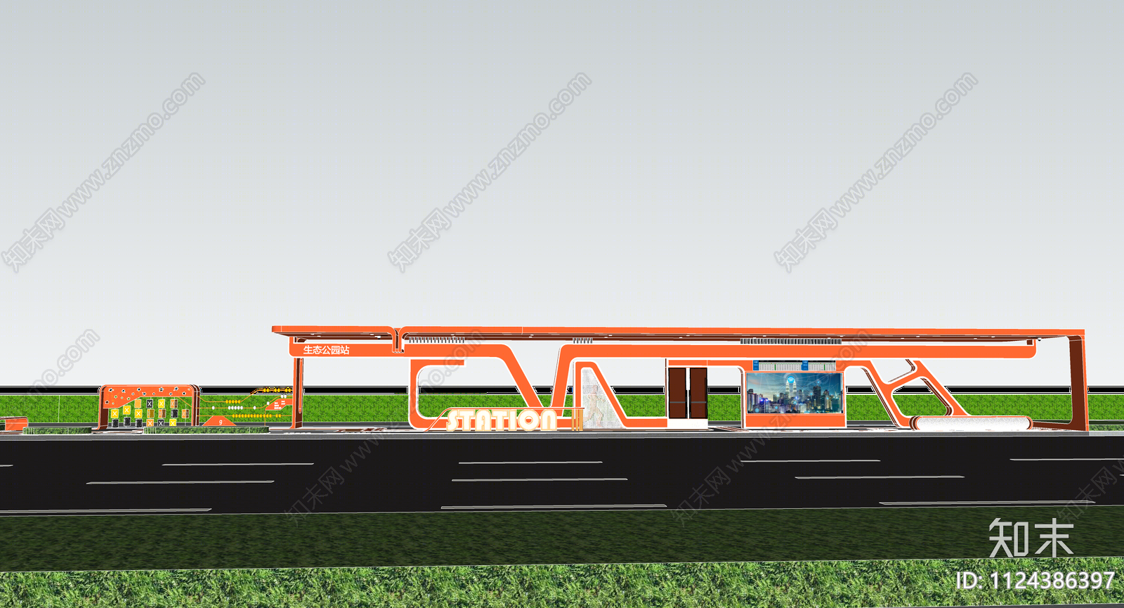 现代公交站台SU模型下载【ID:1124386397】